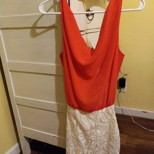Body Central Coral and Creme Open Back Dress Size Small